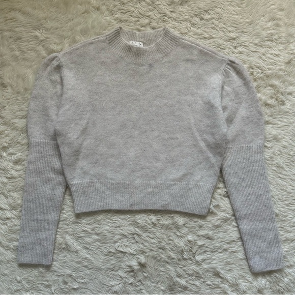 Madewell Sweater Alpaca-Blend Mockneck Puff Sleeve Hthr Alabaster L NWT New - Picture 3 of 13